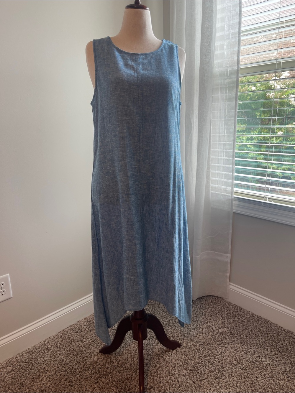 Anne Klein Sleeveless Chambray Maxi Dress in Dusty Blue